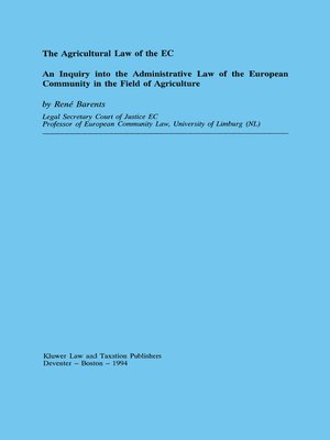 cover image of The Agricultural Law of the EC